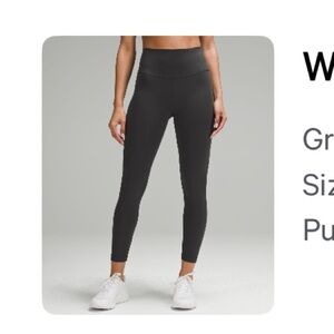 Lululemon Graphite Gray Wonder Train Leggings, 25”